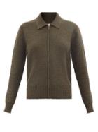 Zanini - Polo-collar Zipped Wool Cardigan - Womens - Khaki