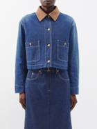 Gucci - Corduroy-collar Cropped Denim Jacket - Womens - Mid Denim