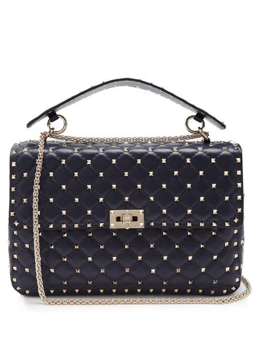 Matchesfashion.com Valentino - Rockstud Spike Large Quilted Leather Shoulder Bag - Womens - Navy