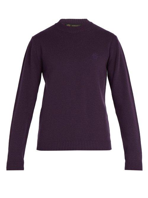Matchesfashion.com Versace - Medusa Embroidered Wool Sweater - Mens - Purple