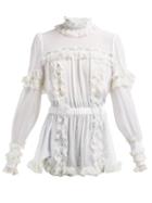 Matchesfashion.com Dolce & Gabbana - Ruffled Lace Insert Silk Blend Blouse - Womens - White