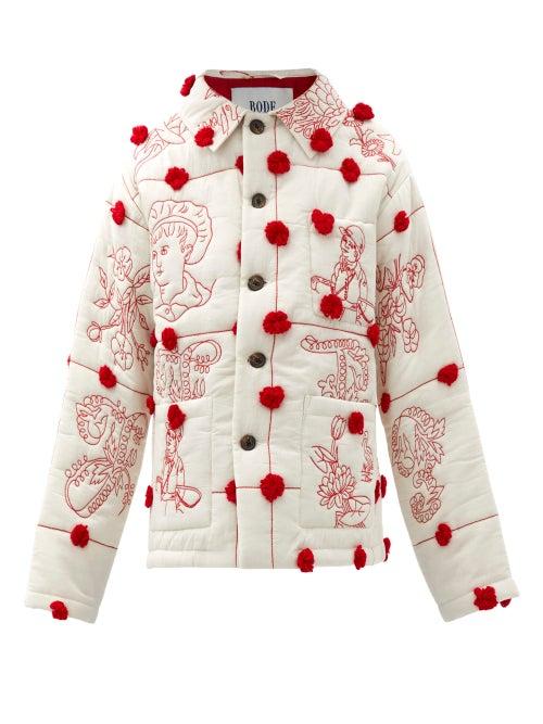 Matchesfashion.com Bode - Edwardian Pompom Embroidered Quilted-cotton Jacket - Womens - Red White