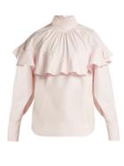 Matchesfashion.com A.w.a.k.e. - High Neck Ruffled Cotton Shirt - Womens - Light Pink