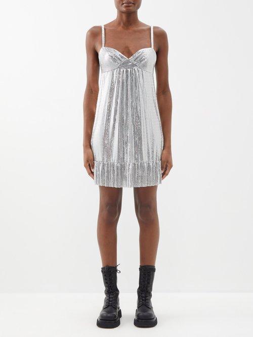 Paco Rabanne - Chainmail Paillette Mini Dress - Womens - Silver