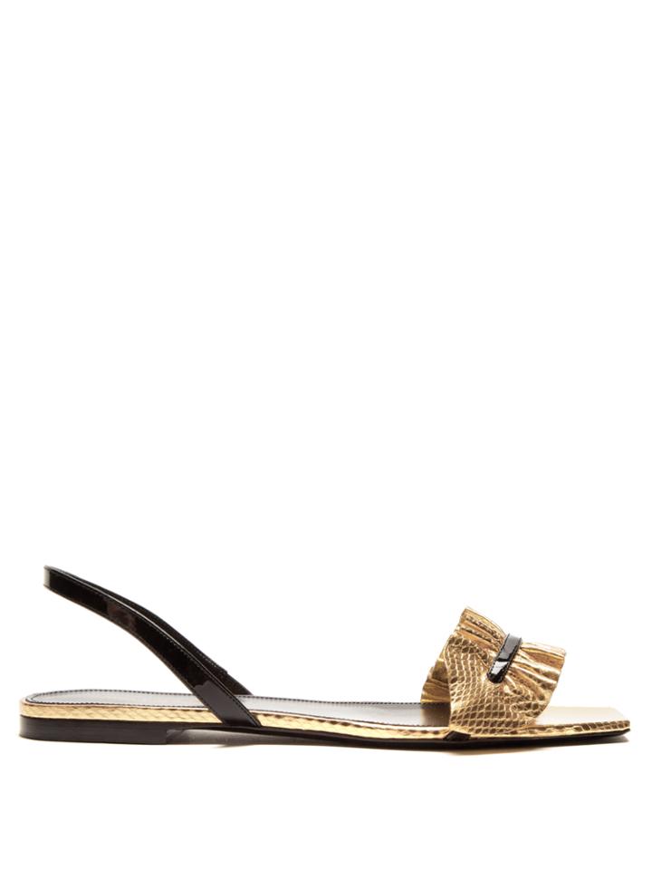 Saint Laurent Edie Ruffle-trimmed Snakeskin Sandals