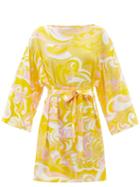 Ladies Beachwear Emilio Pucci - Albizia-print Belted Voile Mini Dress - Womens - Yellow