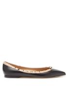 Ladies Shoes Valentino Garavani - Rockstud Point-toe Leather Ballet Flats - Womens - Black
