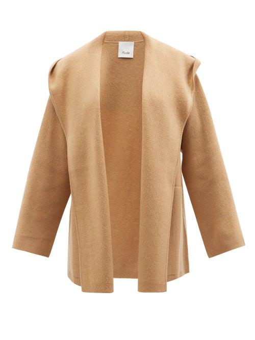 Allude - Hooded Wool-blend Knit Cape Jacket - Womens - Camel
