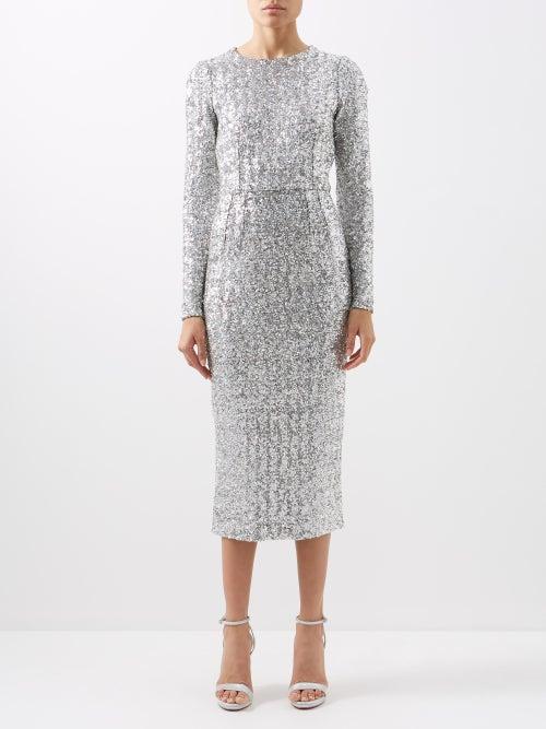 Dolce & Gabbana - Sequinned Midi Dress - Womens - Silver