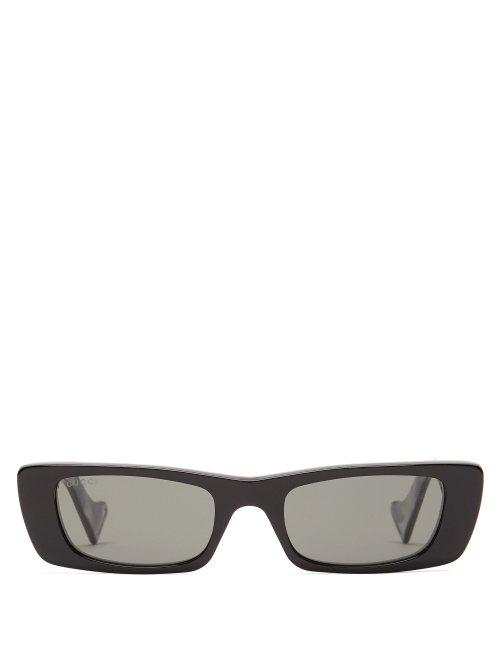 Matchesfashion.com Gucci - Rectangle Pearlescent Acetate Sunglasses - Womens - Black Grey