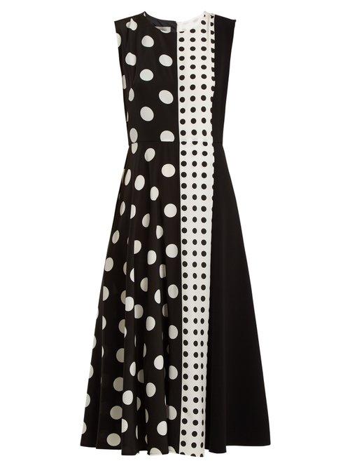 Matchesfashion.com Sportmax - Spot Panel Mid Length A Line Dress - Womens - Black White