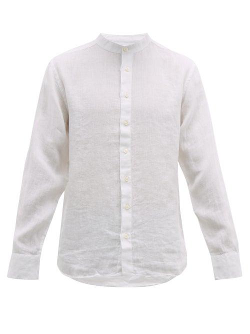 Matchesfashion.com 120% Lino - Band Collar Slubbed Linen Poplin Shirt - Mens - White