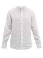 Matchesfashion.com 120% Lino - Band Collar Slubbed Linen Poplin Shirt - Mens - White