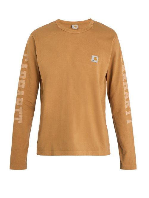 Matchesfashion.com Junya Watanabe - X Carhartt Logo Print Long Sleeved Cotton T Shirt - Mens - Brown