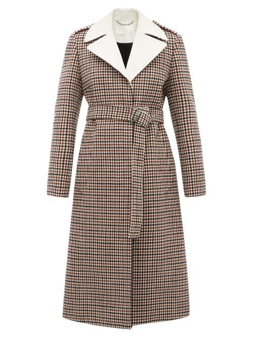 Matchesfashion.com Chlo - Contrast Lapel Checked Wool Blend Coat - Womens - Beige Multi