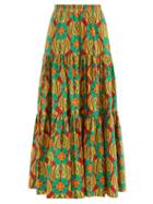 La Doublej - Big Clover-print Cotton-poplin Maxi Skirt - Womens - Green Multi