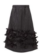 Comme Des Garons Comme Des Garons - Ruffled-hem Taffeta Midi Skirt - Womens - Black
