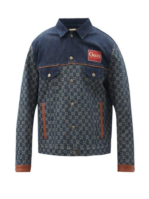 Matchesfashion.com Gucci - Gg-jacquard Organic-cotton Denim Jacket - Mens - Blue