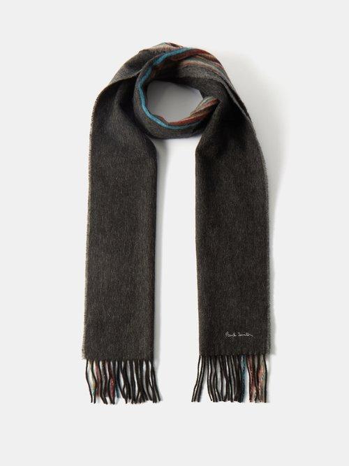Paul Smith - Signature Stripe-trim Wool-blend Fringed Scarf - Mens - Black Multi