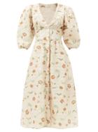 Matchesfashion.com Johanna Ortiz - A Taste Of Wonder Silk-blend Matelass Midi Dress - Womens - Cream Multi