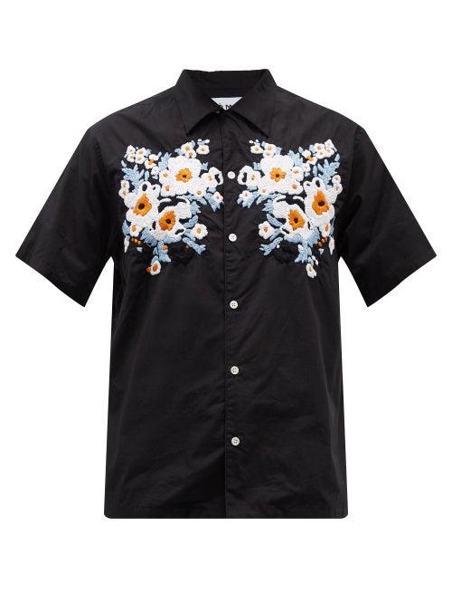 Noma T.d - Dream Floral-embroidered Cotton-poplin Shirt - Mens - Black