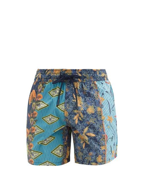 Matchesfashion.com Etro - Floral Patchwork-print Swim Shorts - Mens - Blue Multi