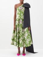 Erdem - Johanna Bow-shoulder Floral-print Cotton Dress - Womens - Green Multi