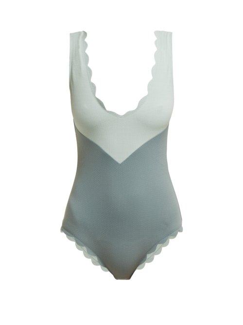 Matchesfashion.com Marysia - Kamas Scallop Edged Swimsuit - Womens - Blue Multi