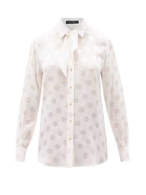Matchesfashion.com Dolce & Gabbana - Neck-tie Polka-dot Silk Blouse - Womens - White