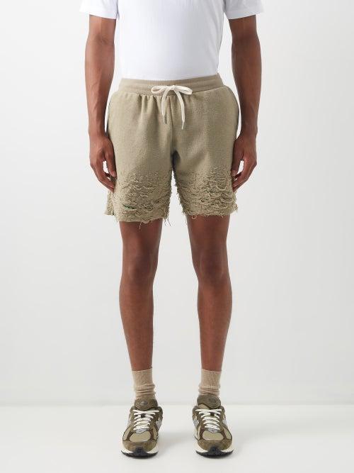 John Elliott - Reverse Burn Out Cotton-blend Track Shorts - Mens - Green
