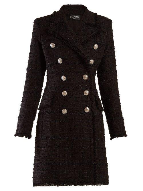 Matchesfashion.com Balmain - Double Breasted Tweed Coat - Womens - Black Multi