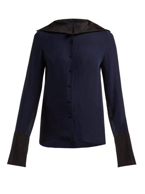 Matchesfashion.com Roland Mouret - Demois Silk Georgette Blouse - Womens - Navy Multi