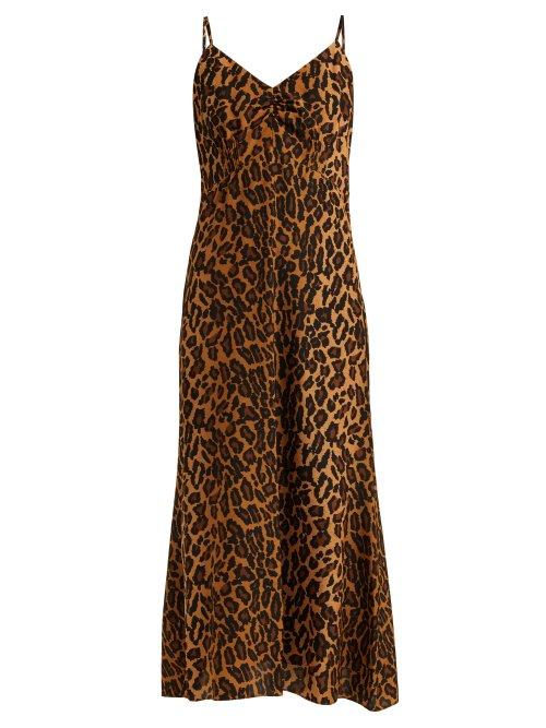 Matchesfashion.com Miu Miu - Leopard Print Low Back Silk Midi Dress - Womens - Leopard