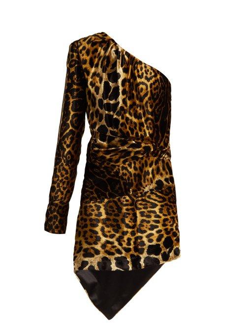 Matchesfashion.com Saint Laurent - Leopard Print Velvet Mini Dress - Womens - Leopard