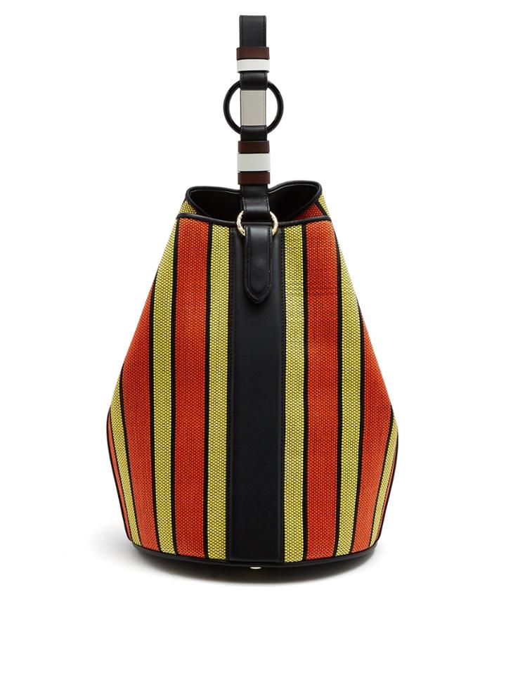 Diane Von Furstenberg Medium Steamer Striped Raffia Bucket Bag