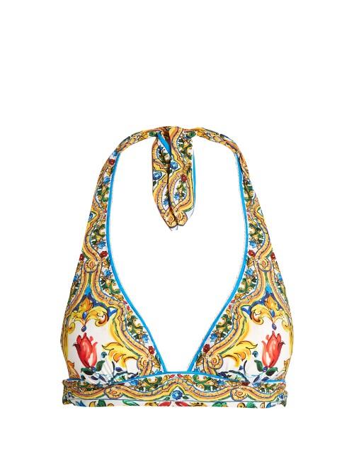 Dolce & Gabbana Majolica-print Halterneck Bikini Top
