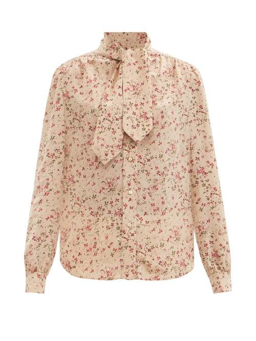 Saint Laurent - Floral-print Silk-crepe De Chine Blouse - Womens - Cream Multi