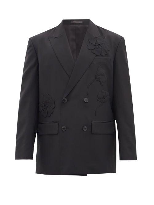Mens Rtw Valentino - Double-breasted Wool-blend Crepe Suit Jacket - Mens - Black