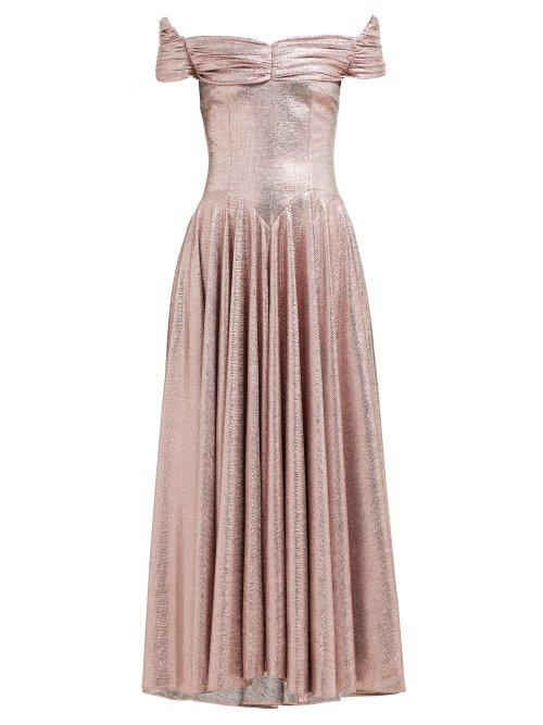 Matchesfashion.com Emilia Wickstead - Nicoletta Off The Shoulder Lam Gown - Womens - Pink