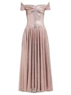 Matchesfashion.com Emilia Wickstead - Nicoletta Off The Shoulder Lam Gown - Womens - Pink