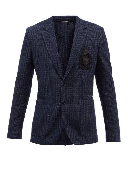 Dolce & Gabbana - Single-breasted Checked Wool-blend Tweed Blazer - Mens - Navy Multi