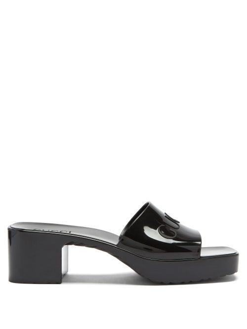 Matchesfashion.com Gucci - Logo-embossed Rubber Mules - Womens - Black