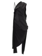 Marques'almeida - Asymmetric Draped Silk-satin Midi Dress - Womens - Black