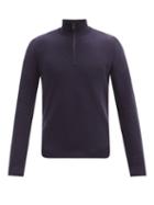 Matchesfashion.com Ralph Lauren Purple Label - Seed-stitched Zip-neck Wool Sweater - Mens - Navy