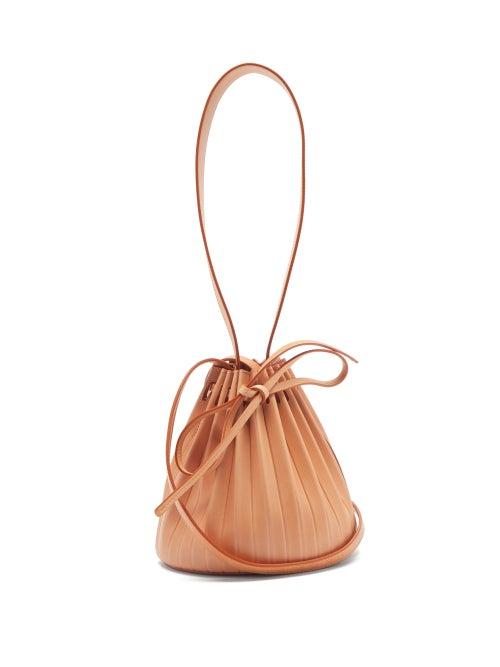 Matchesfashion.com Mansur Gavriel - Pleated Mini Leather Bucket Bag - Womens - Tan