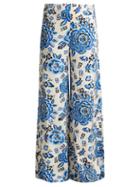 Matchesfashion.com Rebecca De Ravenel - Floral Print Silk Trousers - Womens - Blue Multi