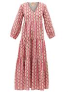 Matchesfashion.com Muzungu Sisters - Floral-striped Linen Dress - Womens - Pink Print