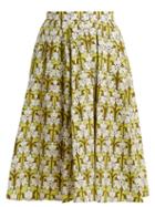 Matchesfashion.com Prada - Iris Print Cotton Poplin Skirt - Womens - Green Print