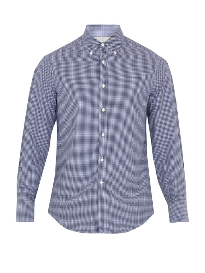 Brunello Cucinelli Button-down Collar Micro-checked Cotton Shirt
