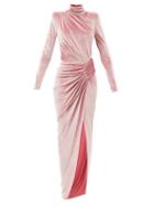 Matchesfashion.com Alexandre Vauthier - High-neck Draped Velvet Maxi Dress - Womens - Pink